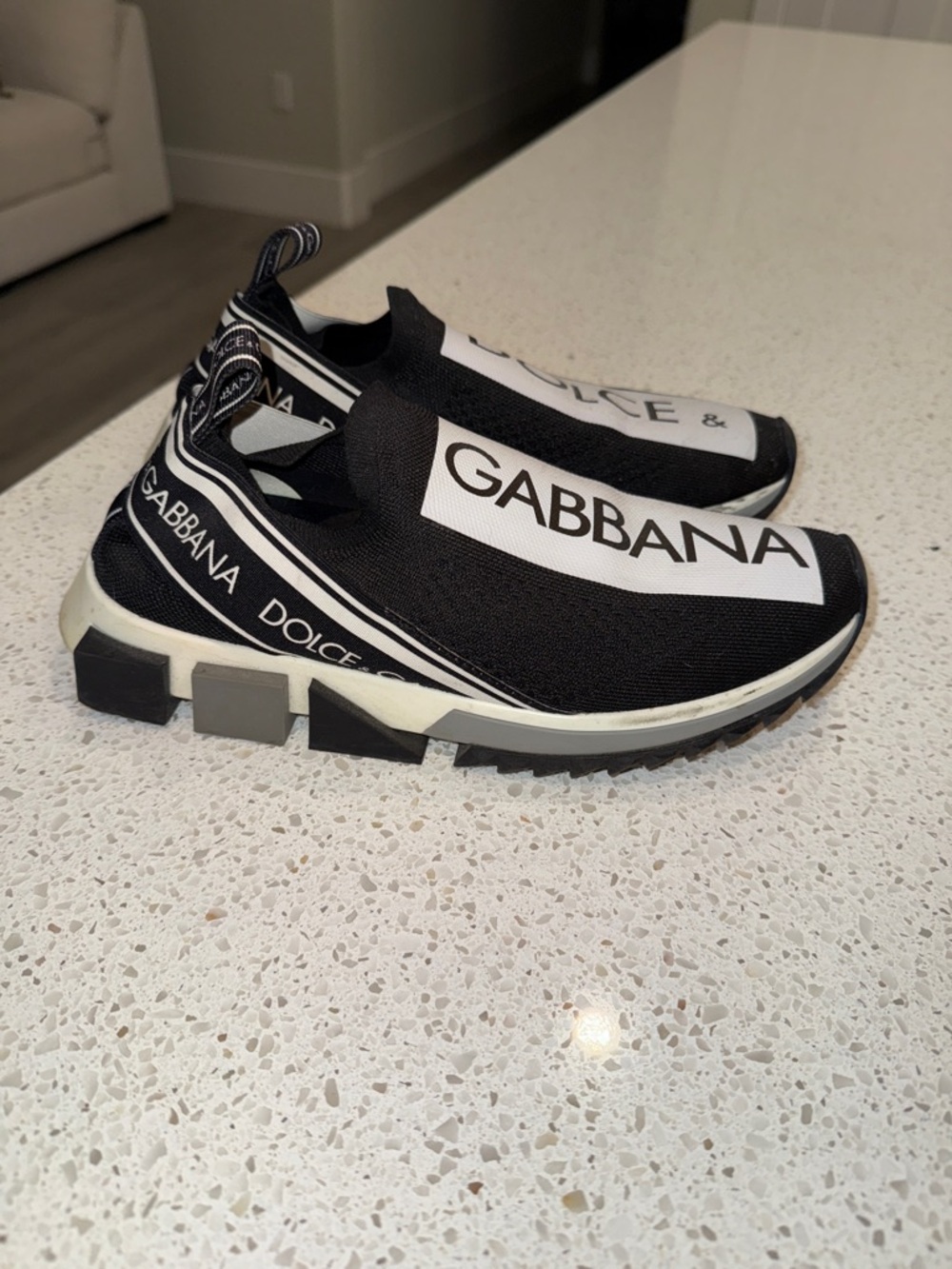 Dolce & Gabbana Black and White Logo Slip-On Sneakers